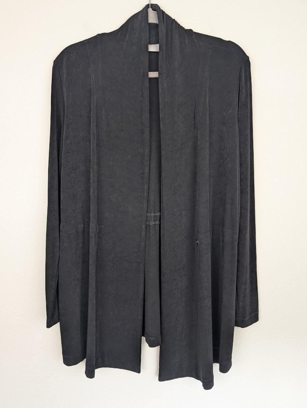 Chico's Travelers Cardigan Sweater Slinky Knit Stretchy Longline Black Size 4/6